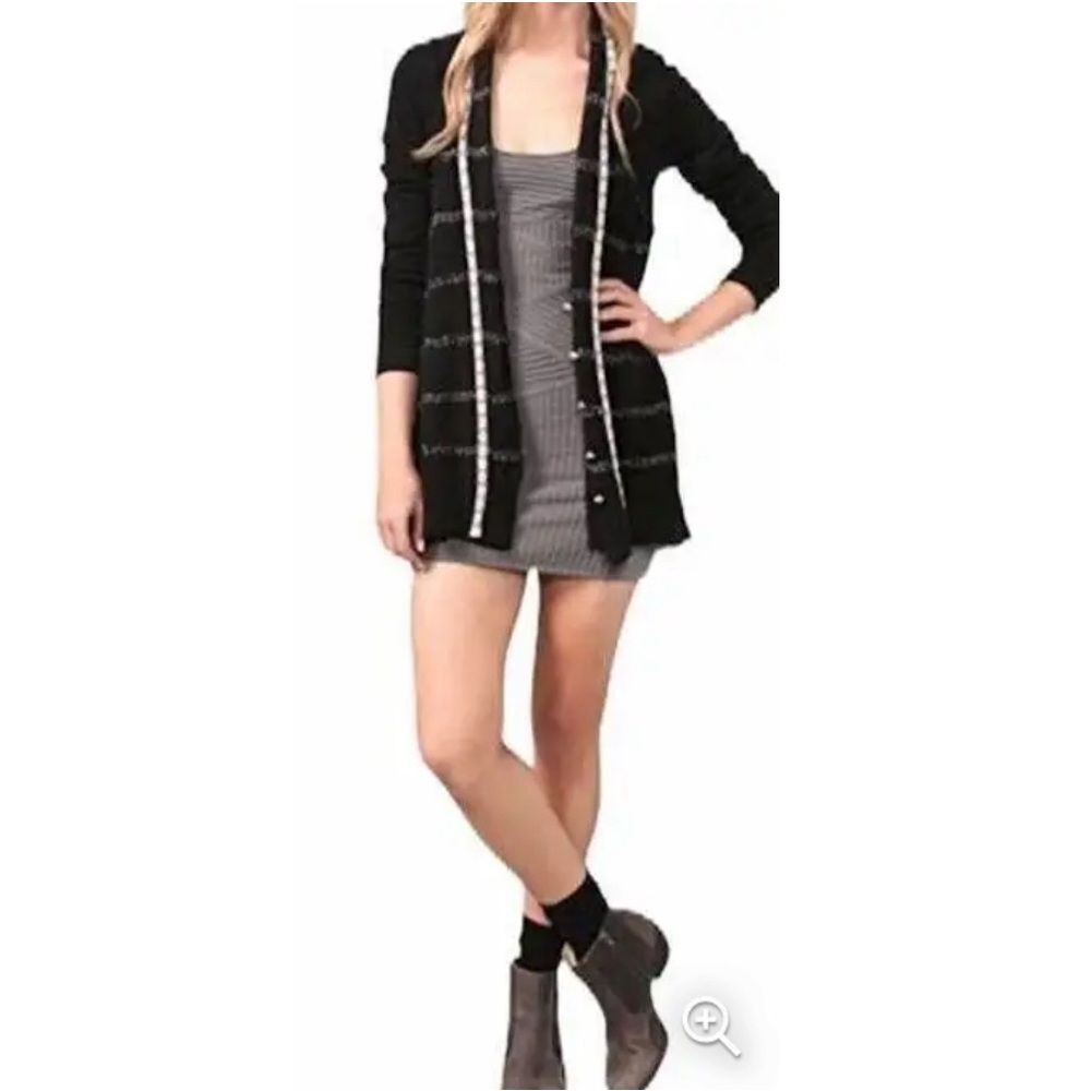 Free People Black Snowflake Knit Fair Isle Cardigan M Coquette Dark Academy Folk